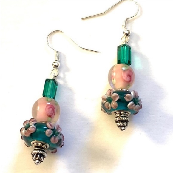 Floral Glass Boho Earrings - Picture 1 of 4